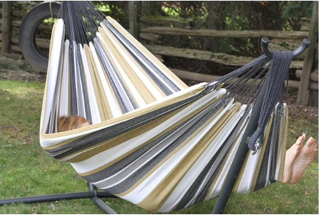 UHSDO9-25 DOUBLE COTTON HAMMOCK WITH STAND (9FT) Color: desert moon