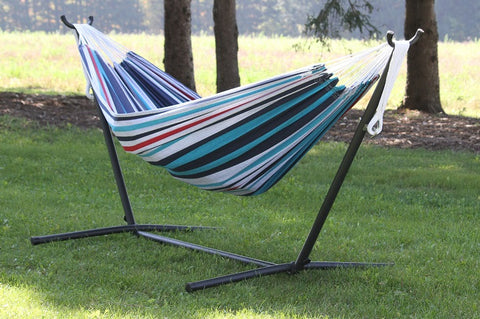 UHSDO9-12 DOUBLE COTTON HAMMOCK WITH STAND (9FT) Color: Denim