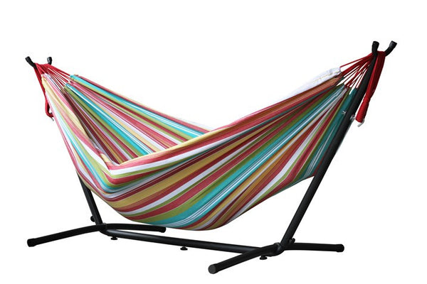 UHSDO9-26 DOUBLE COTTON HAMMOCK WITH STAND (9FT) Color: Salsa