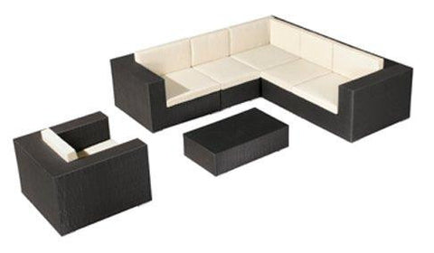 Cartagena 7pc Outdoor Wicker Sectional in Espresso and Beige colors